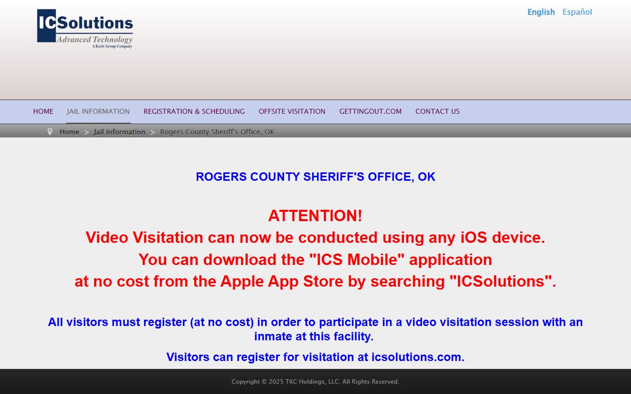 Amos G. Ward Detention Center Rogers County video visitation page